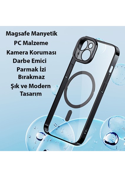 Glitter iPhone 14 6.1 Magsafe Silikon Kılıf + Tempered Ekran Koruyucu Set