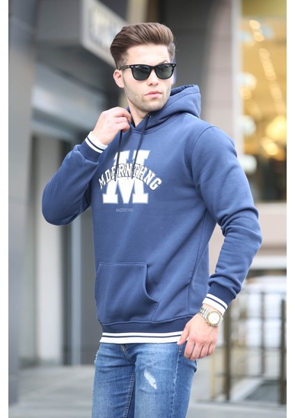 Lacivert Nakışlı Kapüşonlu Sweatshirt 6012