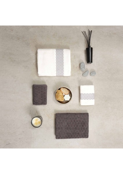 Lossi Offwhite Gri %100 Pamuk Banyo/Baş Havlusu Hamam Seti