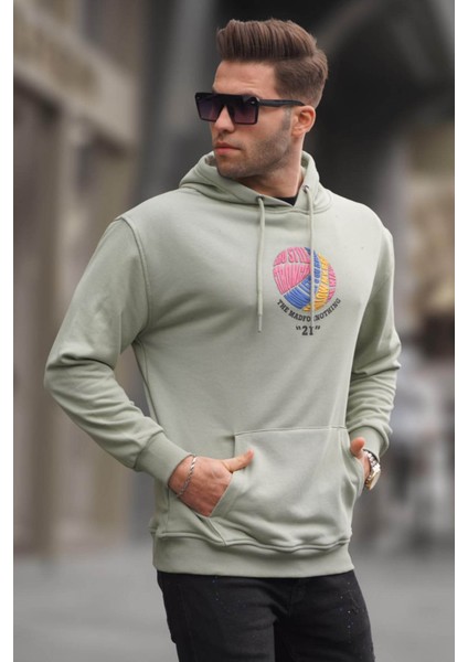 Mint Yeşili Kabartma Baskılı Kapüşonlu Sweatshirt 6042 fiyatları