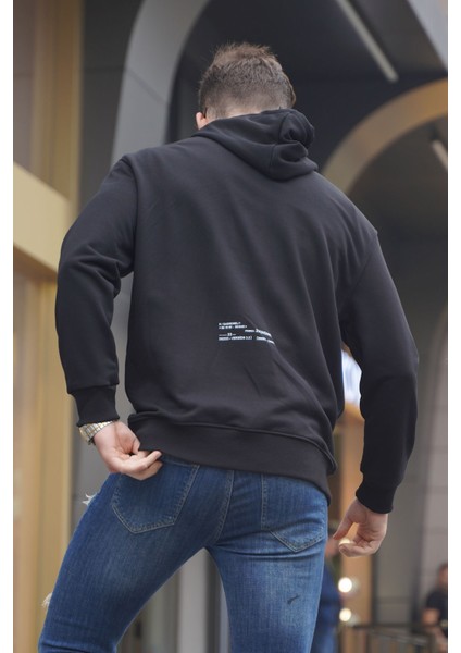 Siyah Kapüşonlu Erkek Sweatshirt 6038