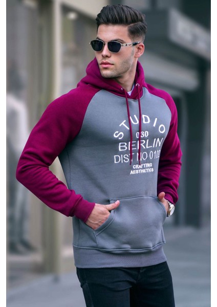 Füme Nakışlı Kapüşonlu Sweatshirt 6011