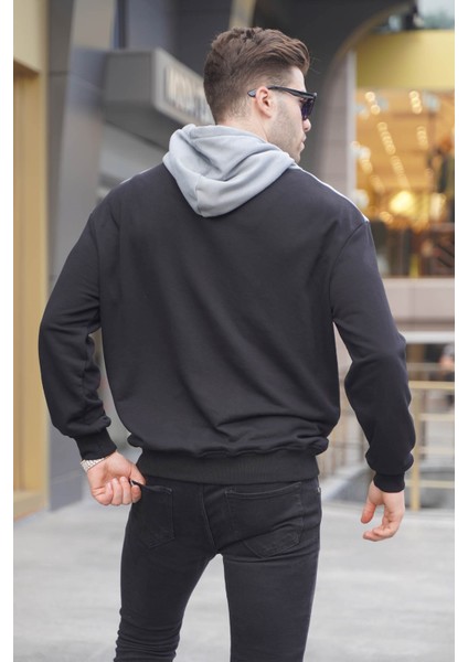 Siyah Kapüşonlu Desenli Sweatshirt 6022 fiyatları