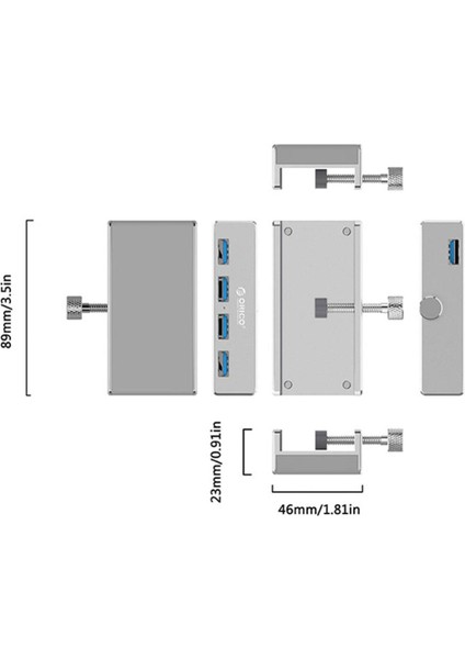 Taşınabilir Alüminyum 4 Bağlantı Noktası USB 3.0 Hub Ayrıştırıcı Klips Tipi Bilgisayar Dizüstü Bilgisayar (Yurt Dışından)