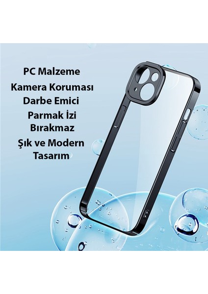 Glitter iPhone 14 6.1 Renkli Kenar Silikon Kılıf + Tempered Ekran Koruyucu Set