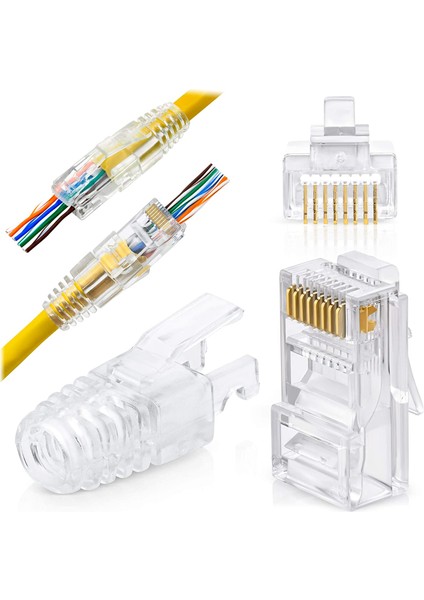 Ez Tipi Konnektör + But RJ45 Cat6 Yeni Nesil Delikli Jack