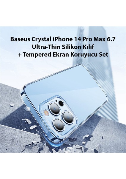 Crystal iPhone 14 Pro Max 6.7 Ultra-Thin Silikon Kılıf + Tempered Ekran Koruyucu Set