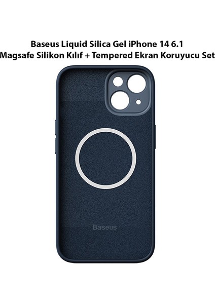 Liquid Silica Gel iPhone 14 6.1 Magsafe Silikon Kılıf + Tempered Ekran Koruyucu Set