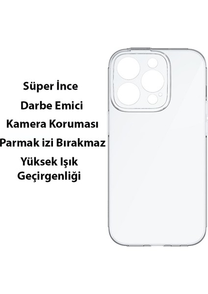 Simple Case iPhone 14 Pro Max 6.7 Kamera Korumalı Ince Silikon Şeffaf Kılıf