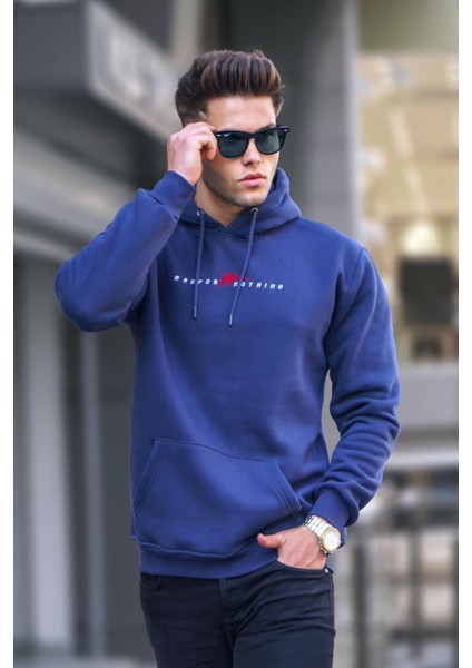 Lacivert Basic Kapüşonlu Sweatshirt 6002