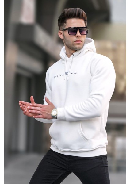 Ekru Basic Kapüşonlu Sweatshirt 6002