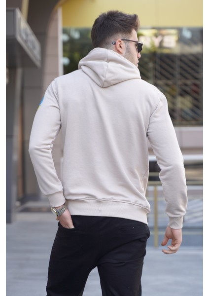 Bej Baskılı Kapüşonlu Sweatshirt 5896