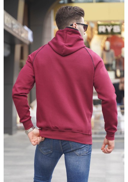 Kırmızı Fermuarlı Kapüşonlu Sweatshirt 4701