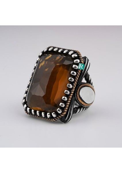 925 Ayar Gümüş Erkek Yüzük Kahverengi Zirkon Taşı Büyük Yüzük 40G modelleri