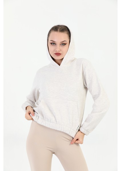 Kapüşonlu Kanguru Cepli Basic Kahve Melanj Kadın Sweatshirt