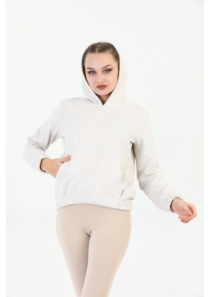 Kapüşonlu Kanguru Cepli Basic Kahve Melanj Kadın Sweatshirt