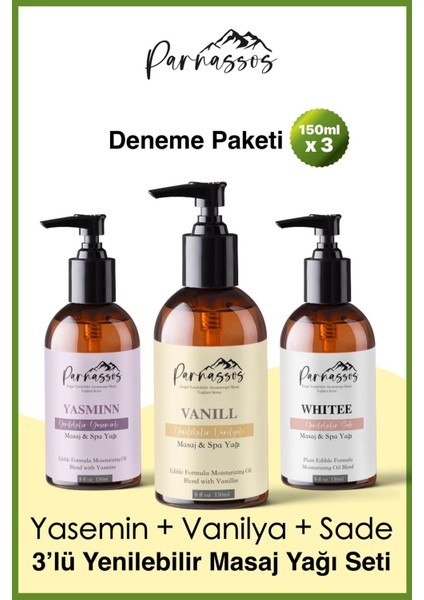 Yasemin Özlü, Vanilyalı ve Sade Arındırıcı Yenilebilir Doğal Aromaterapi Masaj Yağı 150 ml Seti