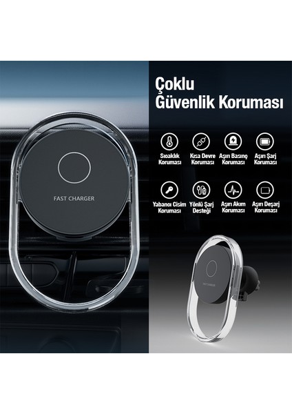 15W Klima Araç Havalandırma Bölmesi Manyetik Şeffaf Kablosuz Araç Şarj Telefon Tutucu modelleri