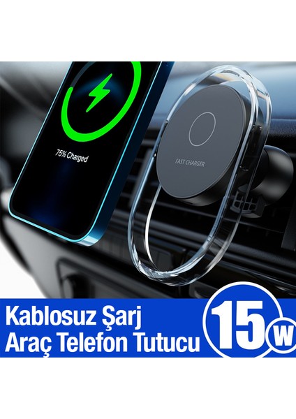 15W Klima Araç Havalandırma Bölmesi Manyetik Şeffaf Kablosuz Araç Şarj Telefon Tutucu fırsatları