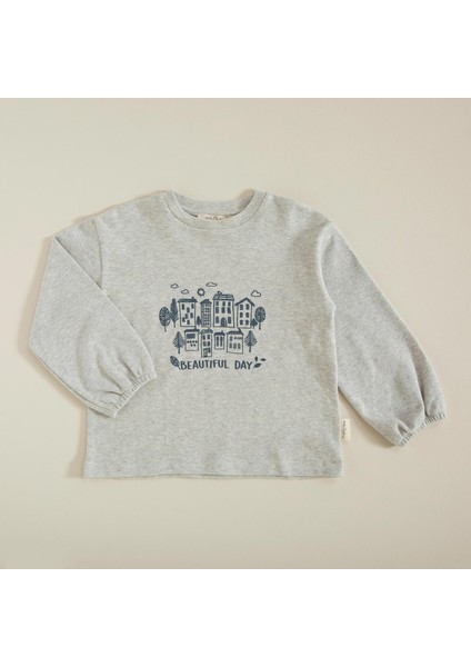 Tiny House Baskılı Sweatshirt Gri