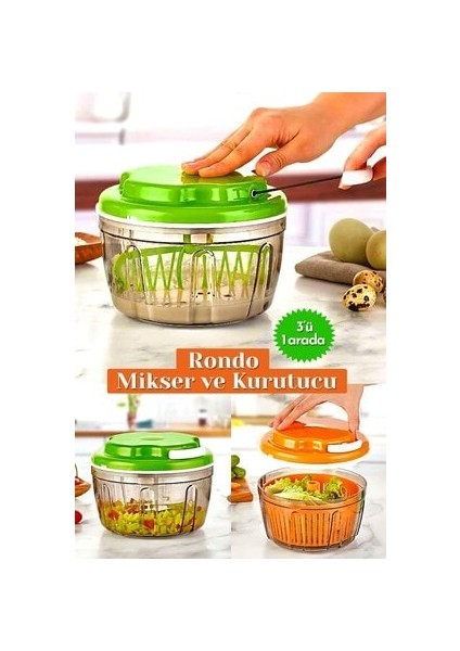 Üç Fonksiyonlu Ipli El Rondosu Doğrayıcı Karıştırıcı Sebze Kurutucu Üçü Bir Arada