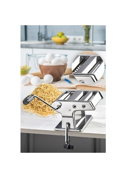 Lüx Paslanmaz Erişte Makarna Yapma Kesme Makinesi Hamur Lazanya Spagetti Raviolli Makinesi