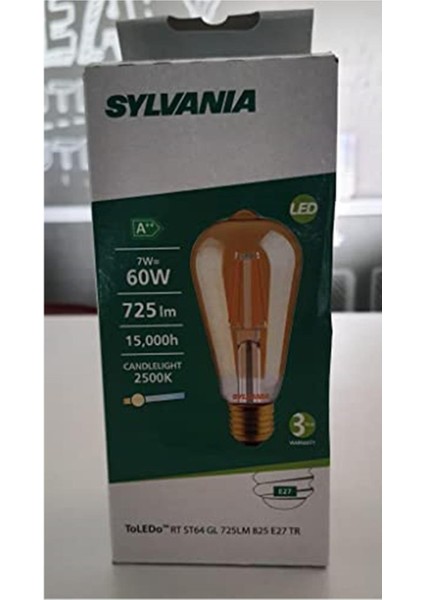 Sylvanıa LED Rustik Ampul Sarı Cam ST64 7W E27 Edison Ampul 725 Lm 2500K fiyatları