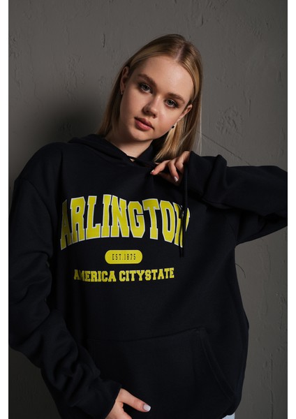 Arlington Baskılı Oversize Kapüşonlu Sweatshirt