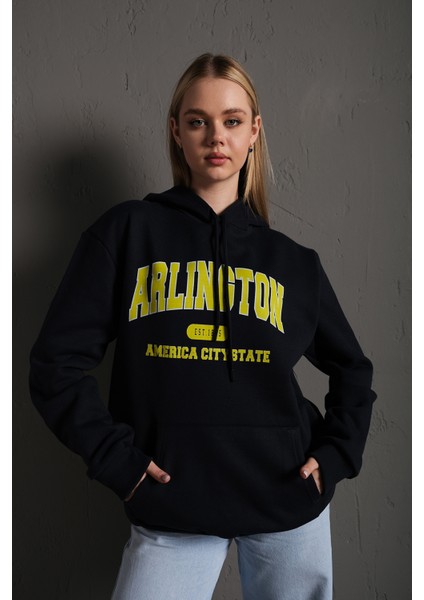 Arlington Baskılı Oversize Kapüşonlu Sweatshirt