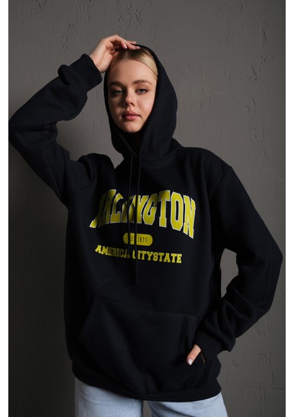 Arlington Baskılı Oversize Kapüşonlu Sweatshirt