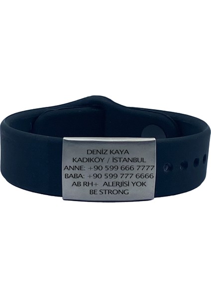 Aktif - Silikon Kimlik Bilekliği 29MM Gümüş Renk Plaka