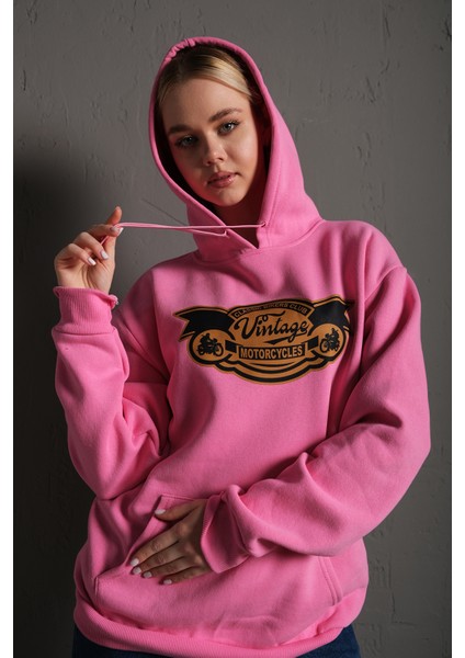 Kadın Vintage Baskılı Kapüşonlu Oversize Sweatshirt fırsatları