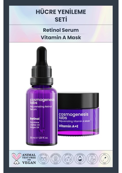 Cosmogenesis Labs Canlandırıcı Onarıcı Sıkılaştırıcı Retinol Serum 30ML + A Vitamini Maske 50ML  Set