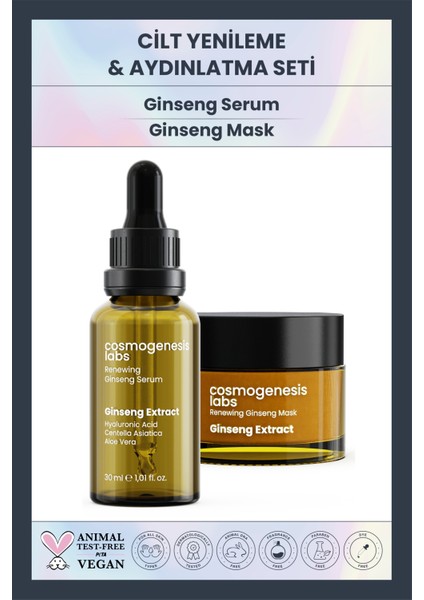 Cosmogenesis Labs Cilt Yenileyici Aydınlatıcı Ginseng Bakım Serumu 30ML + Ginseng Maske 50ML Nemlendirici Bakım Seti