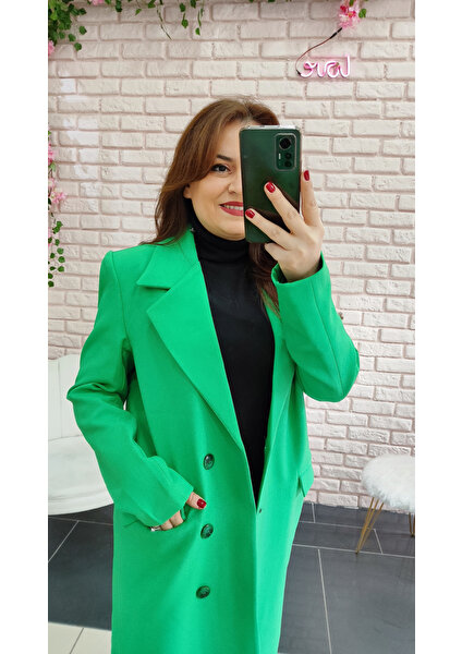 Derin Boutique Kadın Atlas Kumaş Düğme Kapamalı Içi Astarlı Uzun Blazer Ceket