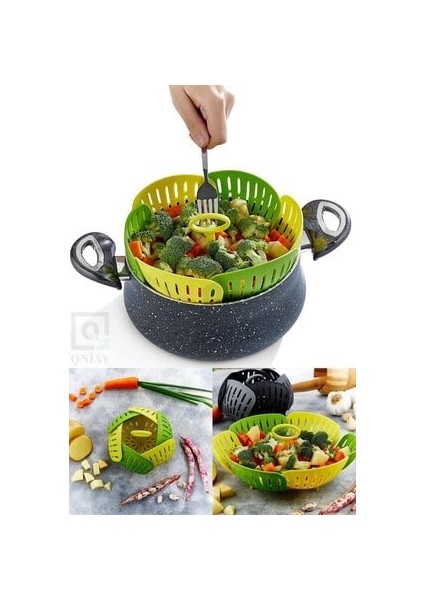 Buharda Sebze Haşlama Sepeti Katlanır Tüm Tencerelere Uygun