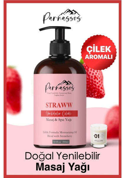 Çilek Özlü + Vanilyalı + Çikolata Aroma Duyusal Yenilebilir Aromaterapi Masaj Yağları Seti 300 ml