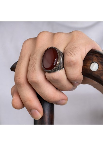 925 Gümüş Lüks Yüzük Oval Akik Taşı Erkek Takı Hediye Lapis Lazuli Kaplan Gözü