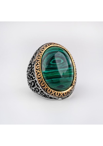 925 Ayar Gümüş Erkek Yüzük Doğal Taşlı Oval Kaplan Gözü Akik Takı
