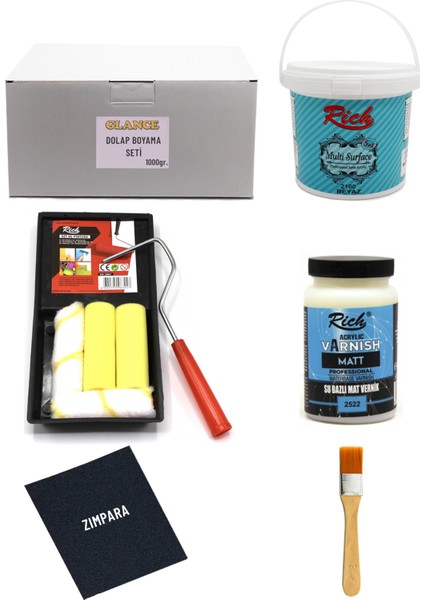 Rich Multi Surface Beyaz 1000 gr Dolap Boyama Seti Mobilya Boyama Seti Mat