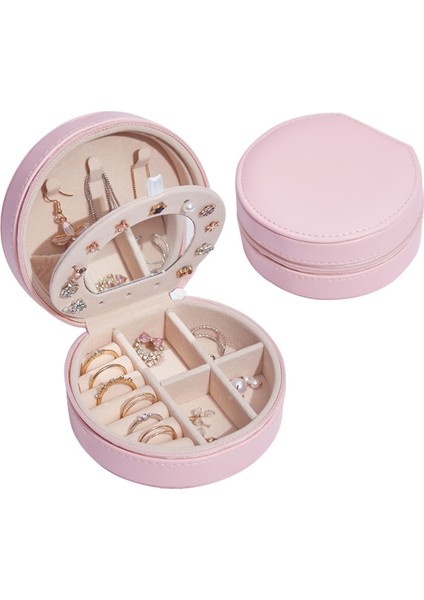 Daire Şekilli Mini Takı Kutusu Pu Deri Basit Takı Kutusu Küpeler Taşınabilir Takı Depolama Kutusu Kılıf