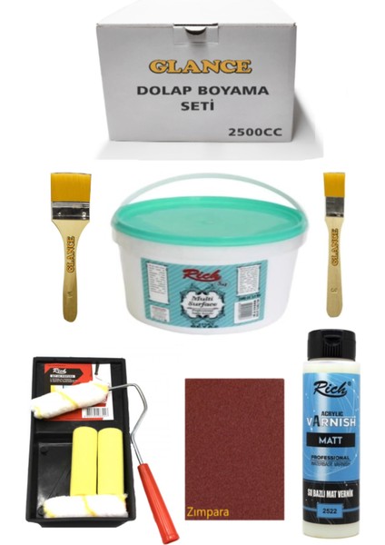 Rich 2500 cc 3,5kg Multi Surface Beyaz Dolap Boyama Seti Mobilya Boyama Seti Mat Vernik Tavarulo Set