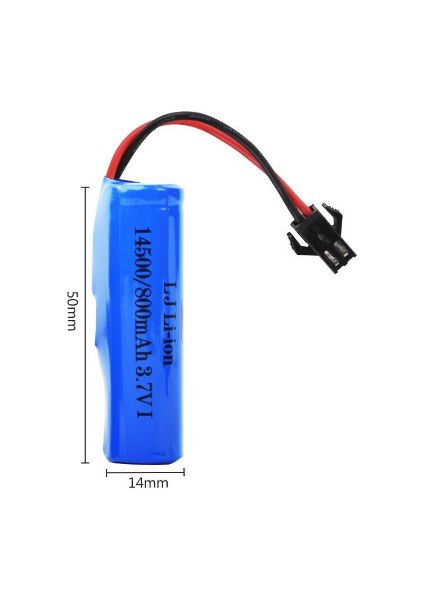 3.7V 14500  Li-Ion Siyah Soketli Oyuncak Araba Pili 14MM x 50MM Ölçülerinde