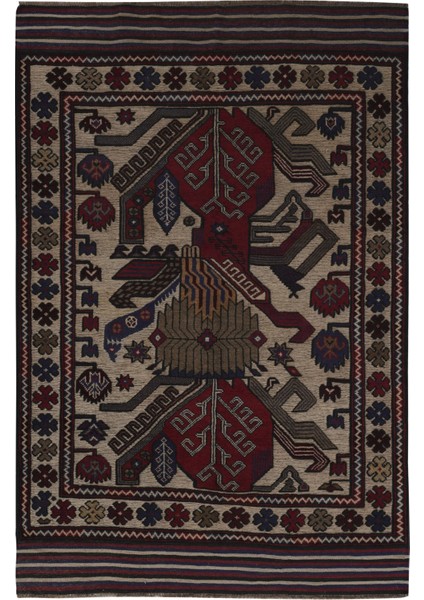 Afgan Berceste Kırmızı El Dokuma Kilim 132X200 ~ 2.64 M2