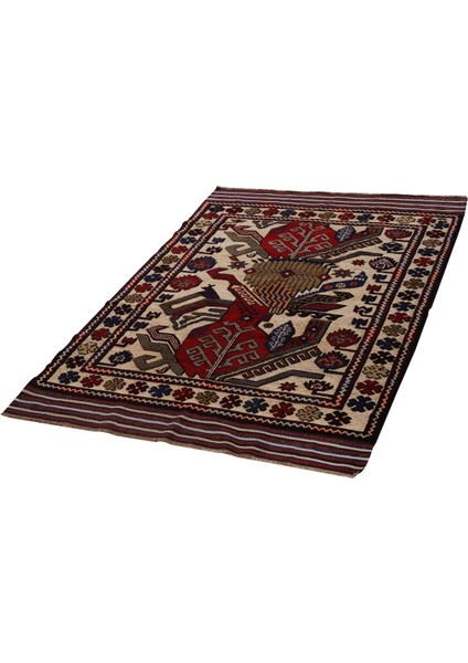 Afgan Berceste Kırmızı El Dokuma Kilim 132X200 ~ 2.64 M2