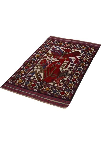 Afgan Berceste Kırmızı El Dokuma Kilim 89X141 ~ 1.25 M2