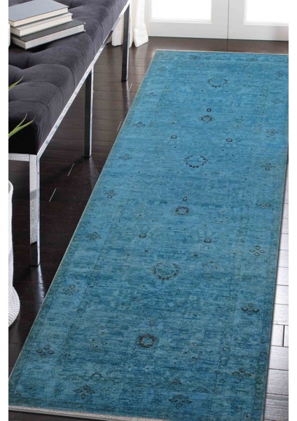 Overdye Exclusive El Dokuma Halı Mavi 75X277 ~ 2.08 M2