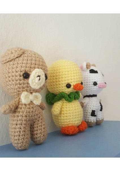 Design By Oykum designbyoykum 3'lü Minik Amigurumi Oyuncaklar (Inek+Civciv+Ayıcık)