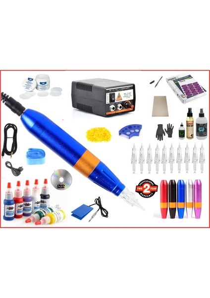 XL-301C Hybrid Çantalı Blue Tattoo Pen Dövme Makinası Seti - Swiss Motor