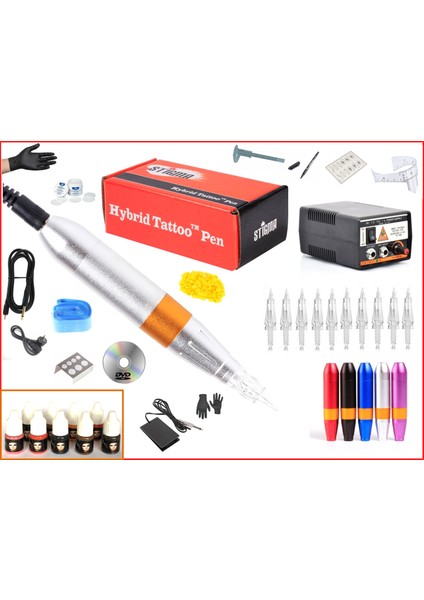 XL-301E Hybrid Çantalı Silver Tattoo Pen - Kalıcı Makyaj Makinası Seti - Swiss Motor
